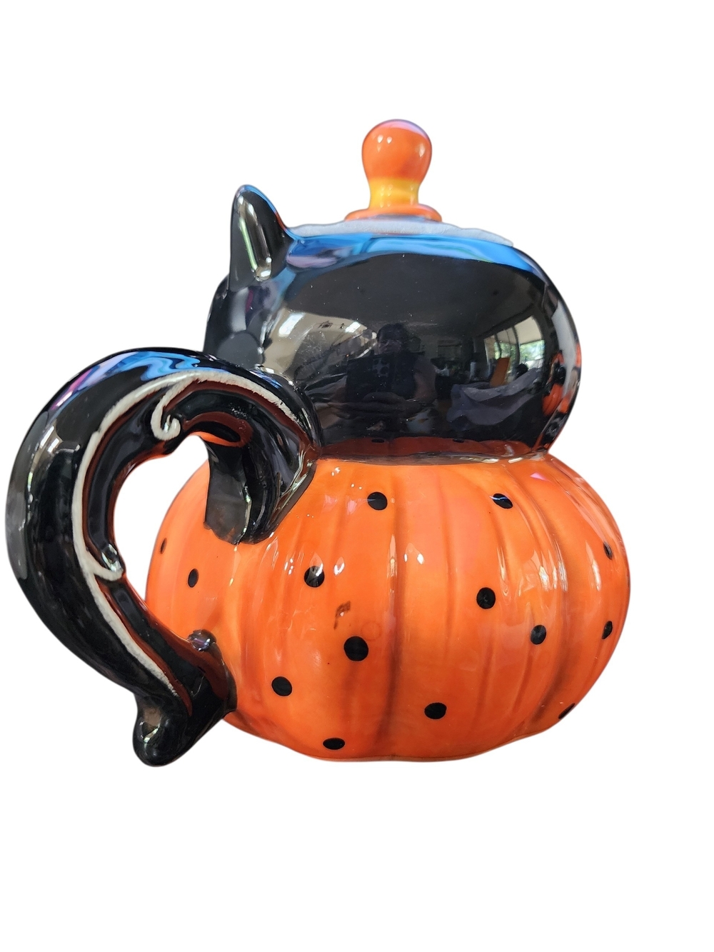 Johanna Parker - Transpac -Halloween Bat Pumpkin Ceramic Teapot - Black & Orange - Picture 5 of 9